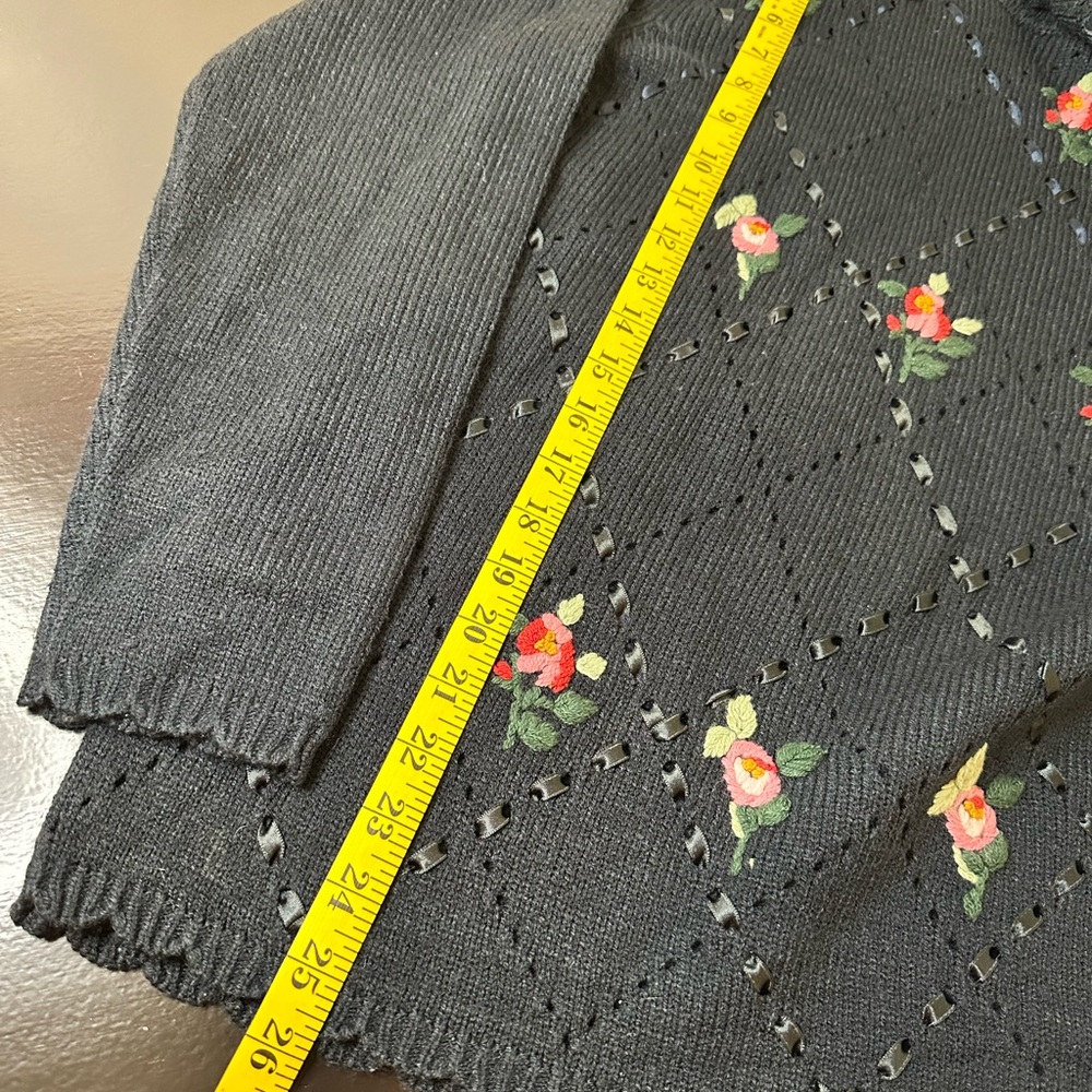 Blue Knit Sweater with Floral Embroidery and Ribbon Detail - Picture 8 of 8